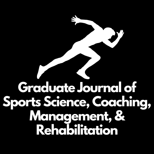 A black and white logo showing a side-view of a person mid-sprint. This person is on top of the journal title "Graduate Journal of Sports Science, Coaching, Management, & Rehabilitation"