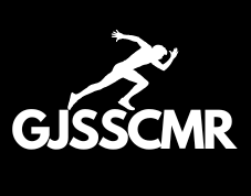 A black and white logo showing a side-view of a person mid-sprint. This person is on top of the letters "GJSSCMR"