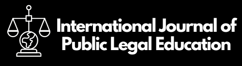 White text on a black background saying "International journal of public legal education". There is a white logo of an earth sitting in the middle of some scales.